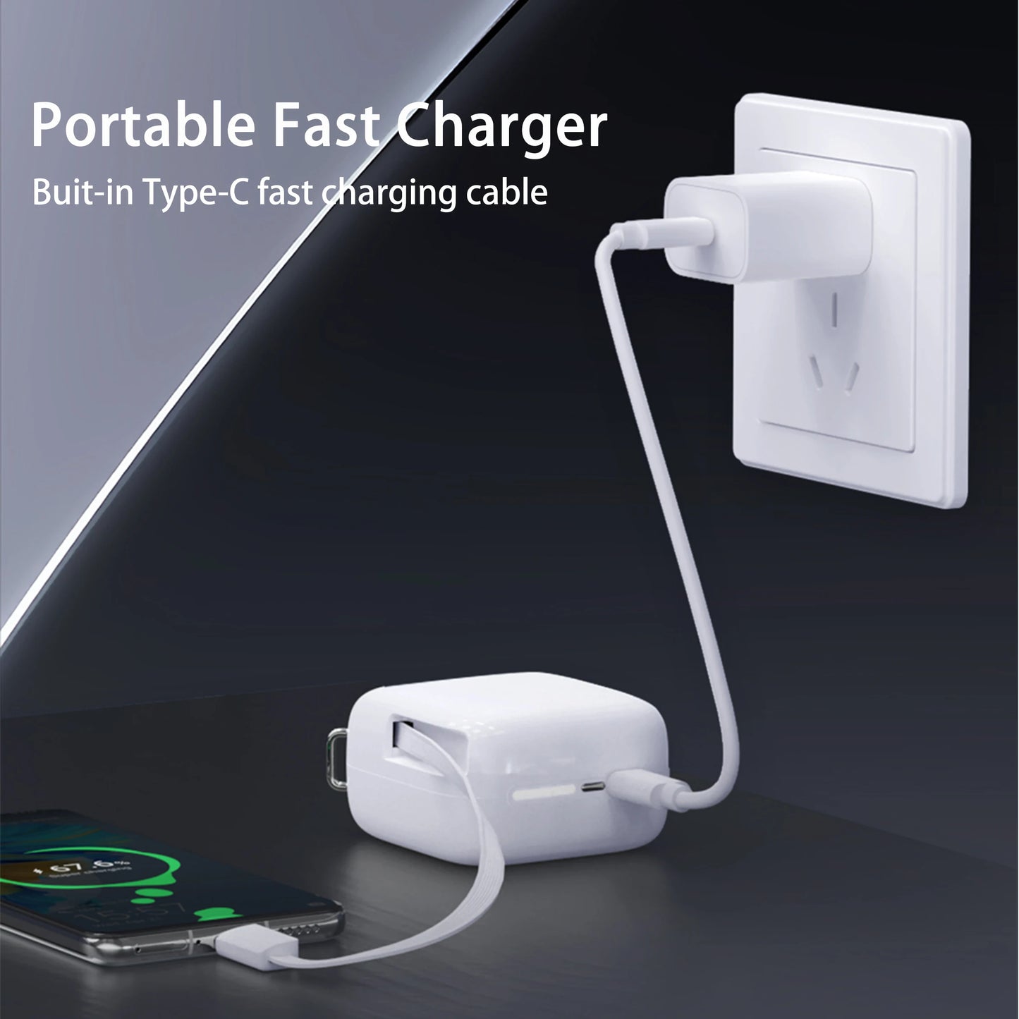 40W Fast Charging Protable 10000mAh PowerBank Gallium Nitride With 70cm Retractable Type-C Cable for iPhone 17 16 Xiaomi Huawei