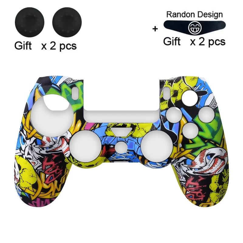 Anti-Slip Silicone Case for PS4 Controller with Thumb Grip Caps & LED Light Bar Sticker, Soft Protective Cover