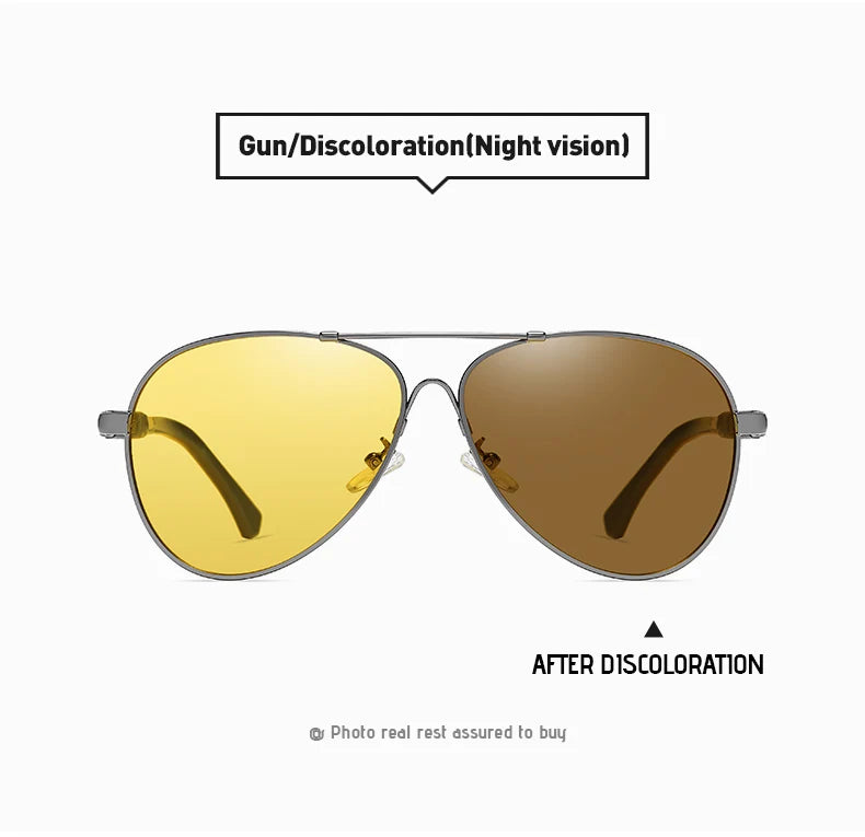 Memory Titanium Pilot Polarized Sunglasses UV400 Photochromic Night Vision Glasses for Men Women
