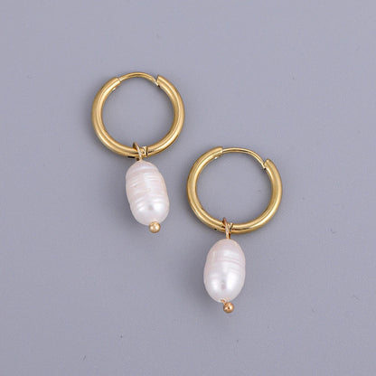 Minimalist Eardrop Pearl Small Hoop Earrings