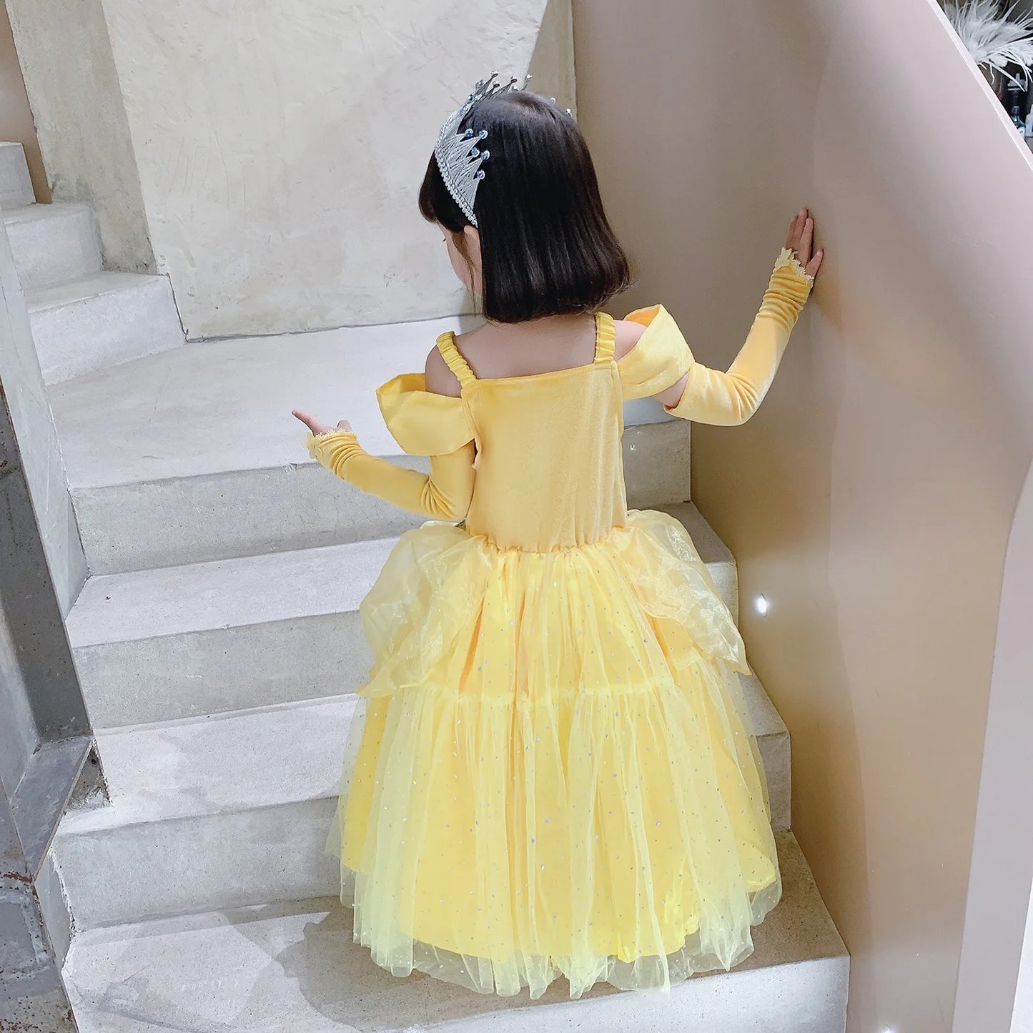 2025 Yellow Princess Dress For Girls Cosplay Carnival Costume Halloween Clothes Birthday Party Dresses Kids Birthday Clothing