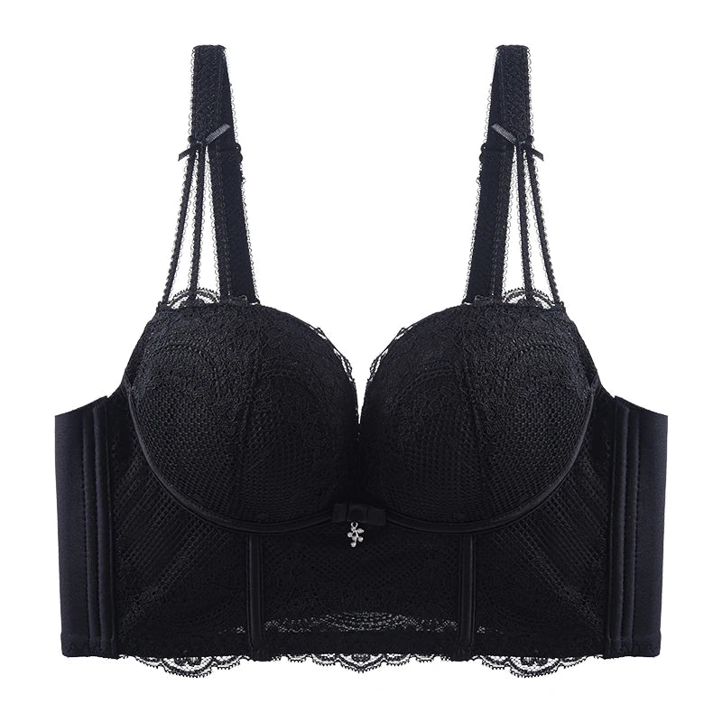 Women’s Low-Cut Lace Push-Up Bralette – Adjustable Straps, Fashionable Lingerie