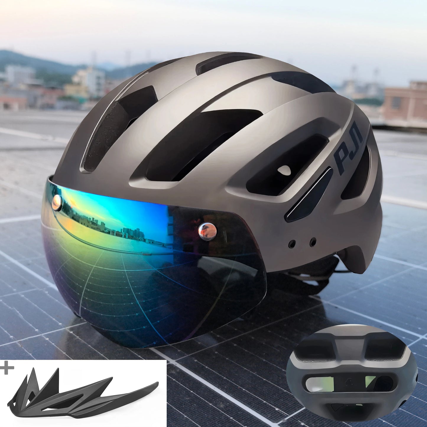 Cycling Helmet With Sun Visor Goggles For Road And Mountain Bike