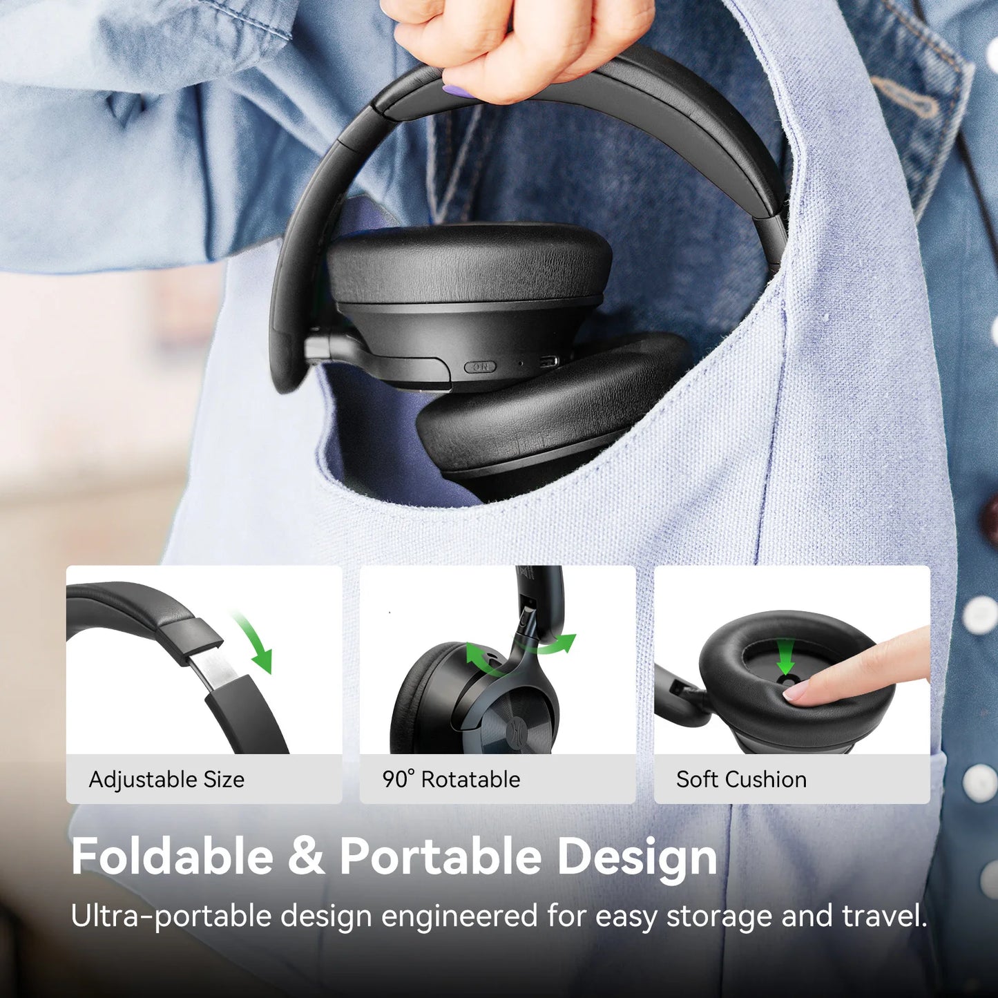A1 Pro Bluetooth 6.0 Wireless ANC Headphones On Ear Hybrid Active Noise Canceling Headset With ENC Mic Low Latency Mode