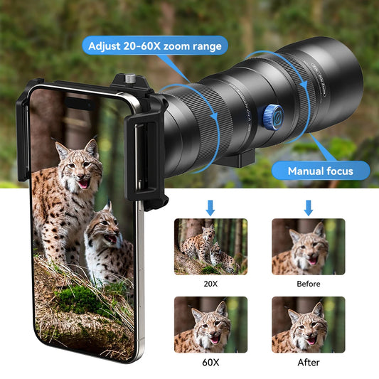 20X to 60X Mobile Phone Telephoto Zoom Lens with Metal Tripod
