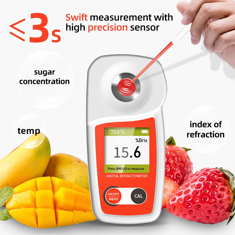 Digital Brix Refractometer Flagfront brix Meter Refractometer Automatic Temperature Compensation Brix Refractometer Range 0-55%，