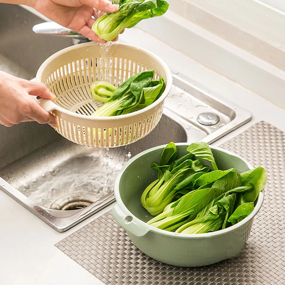 Kitchen Fruit Tray Removable Double Layer Fruit Vegetable Basin Draining Basket Creative Household Washing Basket Kitchen Tool