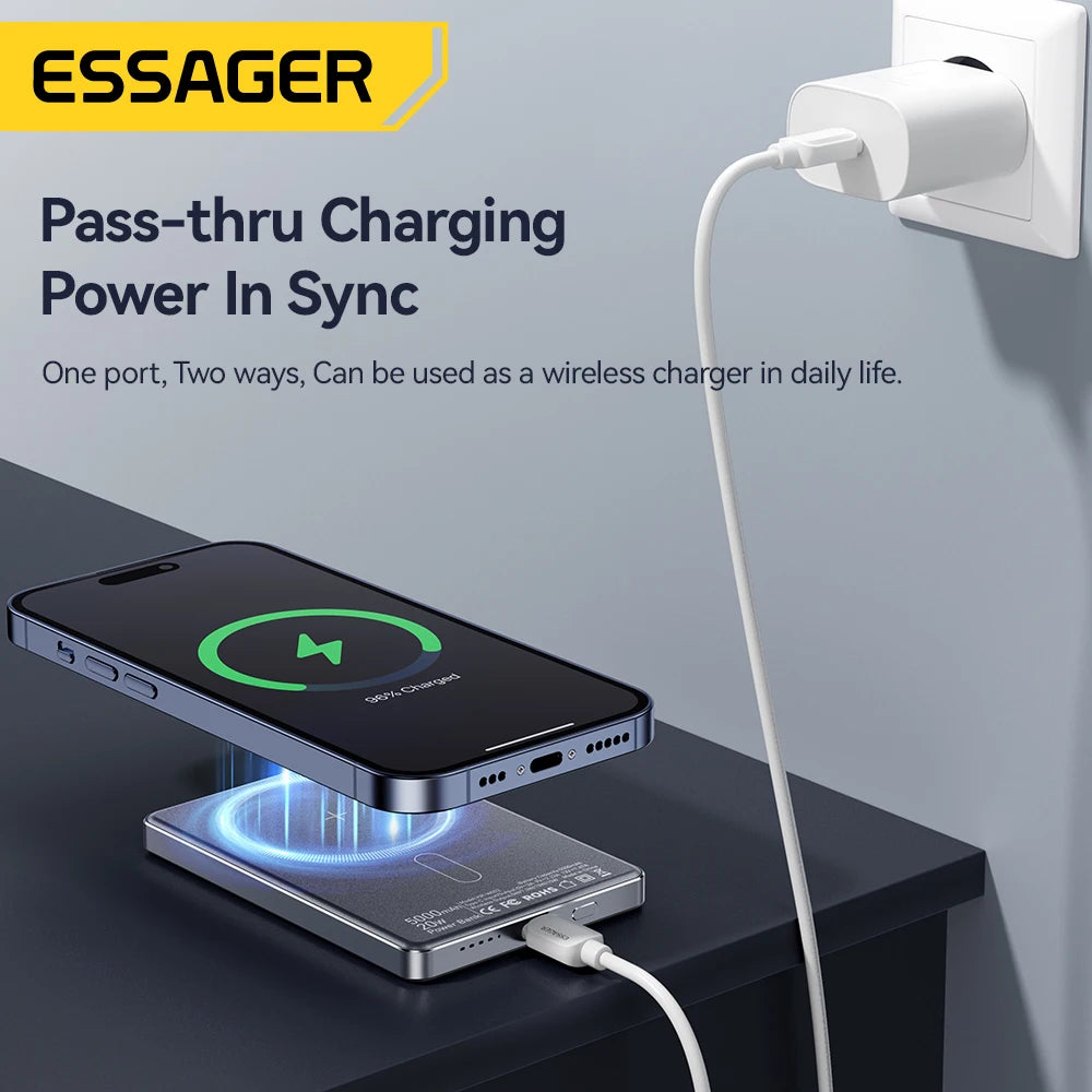5000mAh Magnetic Power Bank 20W PD Wireless Fast Charging Slim Portable Charger for iPhone MagSafe