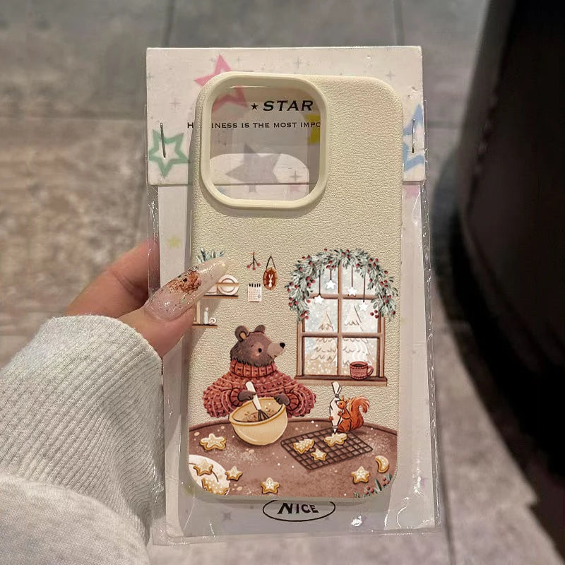 Cartoon Animal Bear Squirrel Phone Case For iPhone 17 16 15 Plus Pro Max Air Cases iPhone 14 Pro Max 16e Cover
