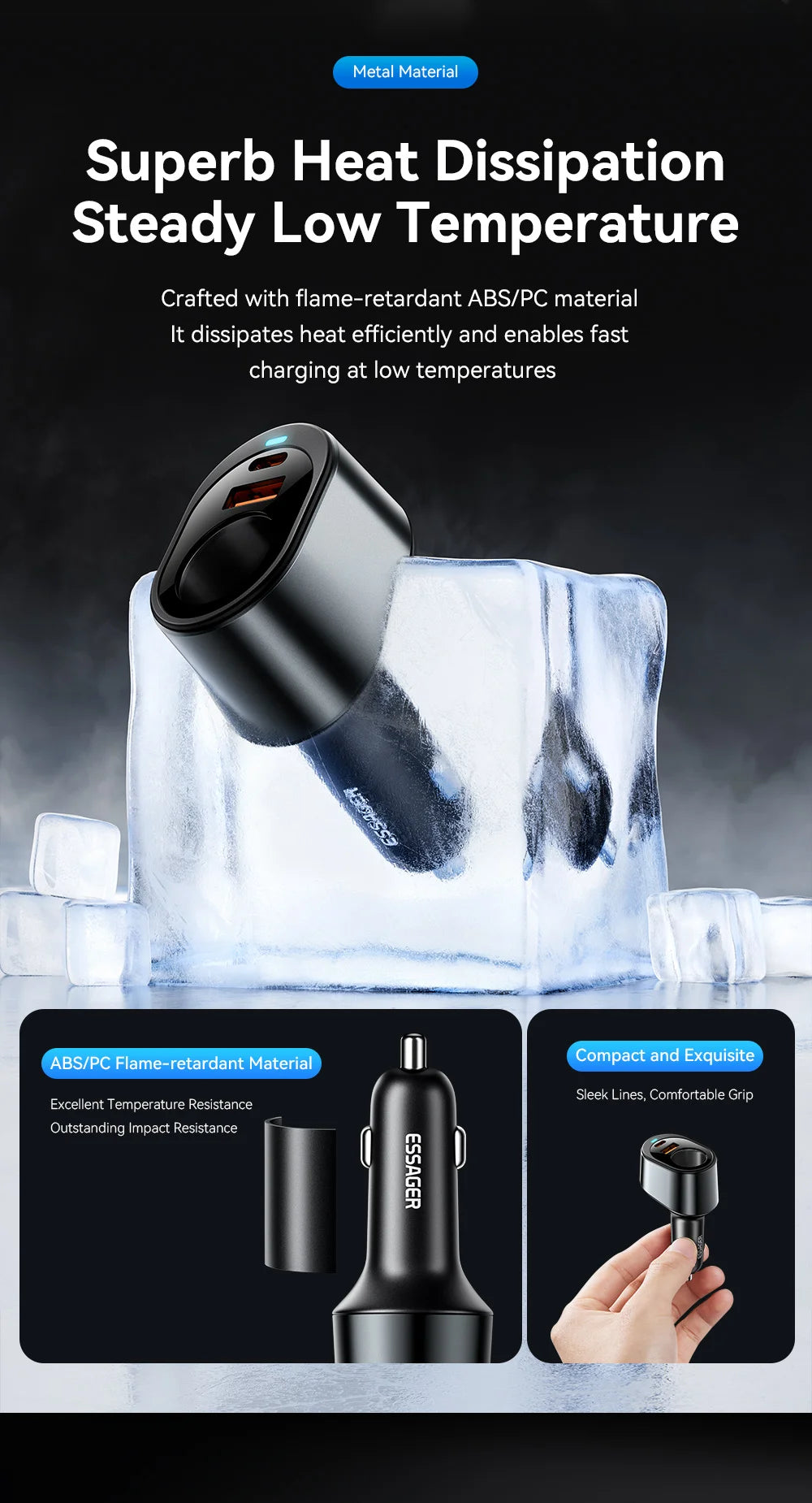 120W USB C Car Charger Adapter with 85W Cigarette Lighter Socket PD Fast Charging 3 Port