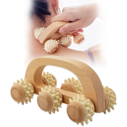 Handheld Massage Roller for Sore Muscle, Wood Therapy Massage Tools, Wooden Fascia Roller for Deep Tissue, Lymphatic Drainage