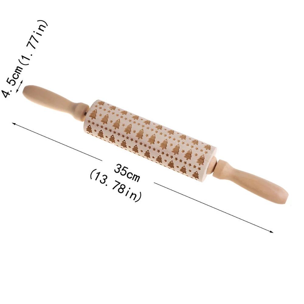 Christmas 35x4.5cm Wooden Rolling Pins Rock Snowflake Elk Engraved Baking Cookies Rolling Pin for Cake Patterned Baking 3D Mold