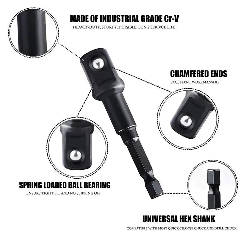 1/4 Hex Shank Socket Adapter Set for Electric Screwdriver Conver to Impact Driver 1/2 3/8 1/2 Square Head Converter Power Tool