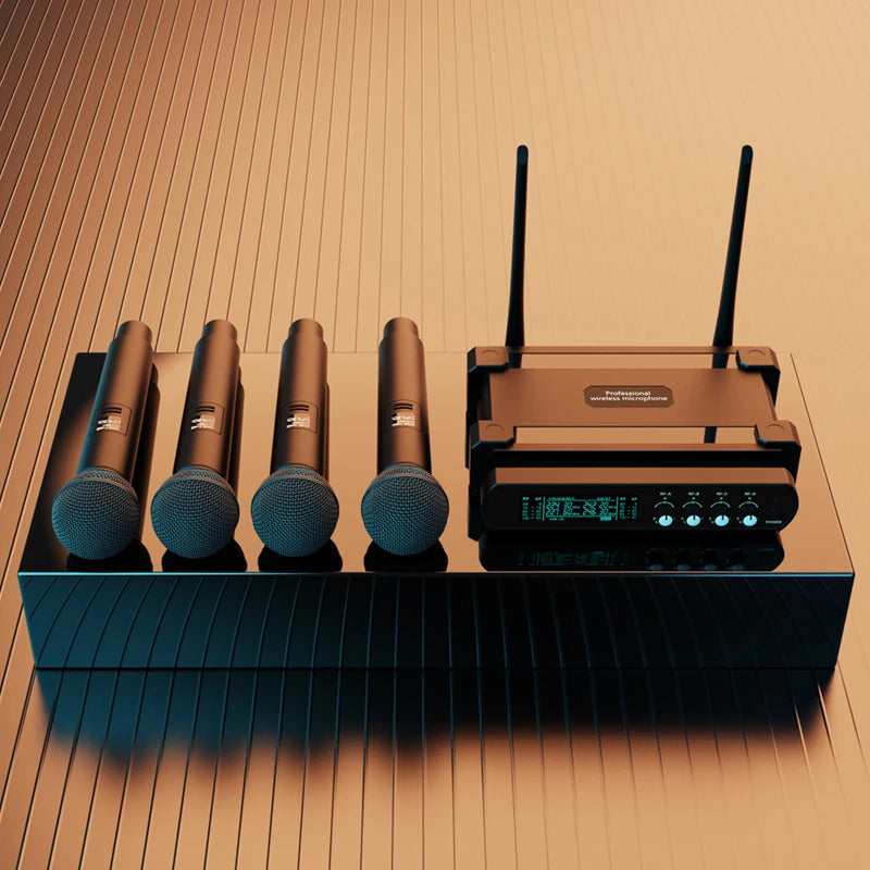 4 Channel UHF Wireless Handheld Microphone System for Karaoke Events and Performances