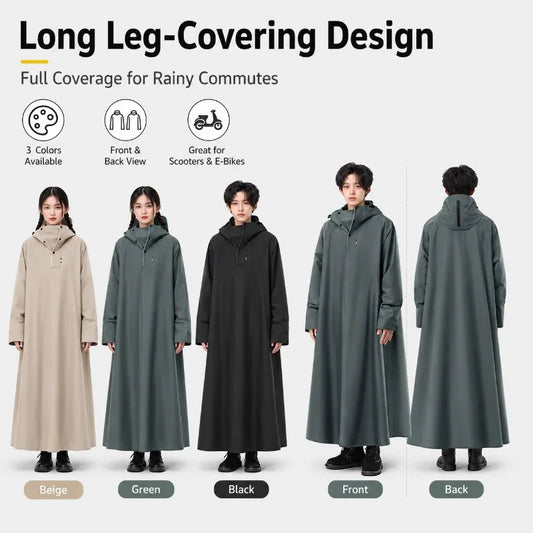 Long Waterproof Hooded Riding Raincoat for Scooter and Motorcycle