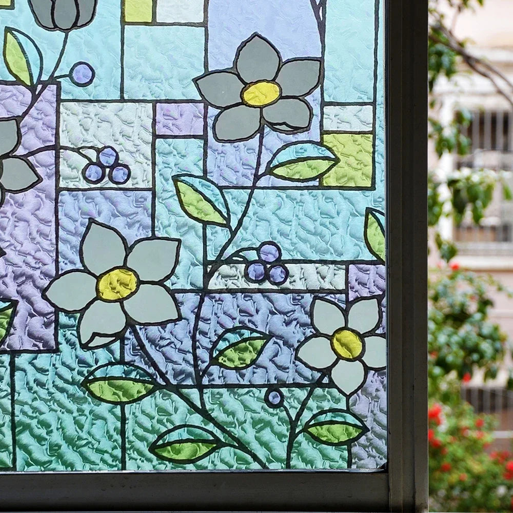 Window Film Privacy Stained Glass Film Static Cling Decorative Vinyl Removable Window Tint UV Blocking Stickers for Home Office
