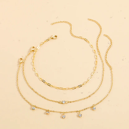 Tiny Crystal Chain Anklet Gold Color Link Chain Barefoot Sandals Bracelet Ankle