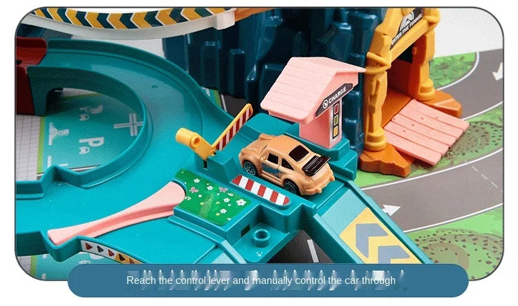 Electric Rail Car Dinosaur Building Parking Lot Adventure Racing Rail Car Toys Brain Mechanical Interactive Rail Cars