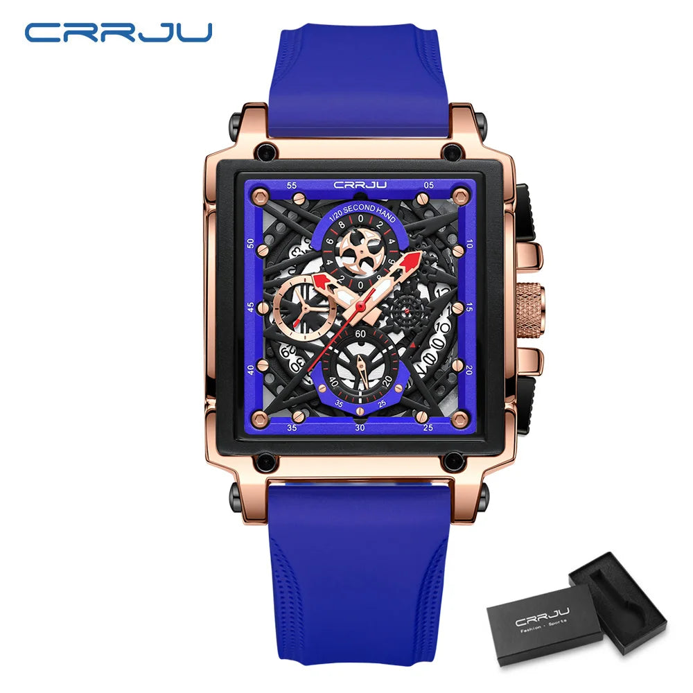 Men's Sports Chronograph Wrist Watch For Men Army Silicone strap Square Quartz Stop Watch Clock Man Relogios Masculino