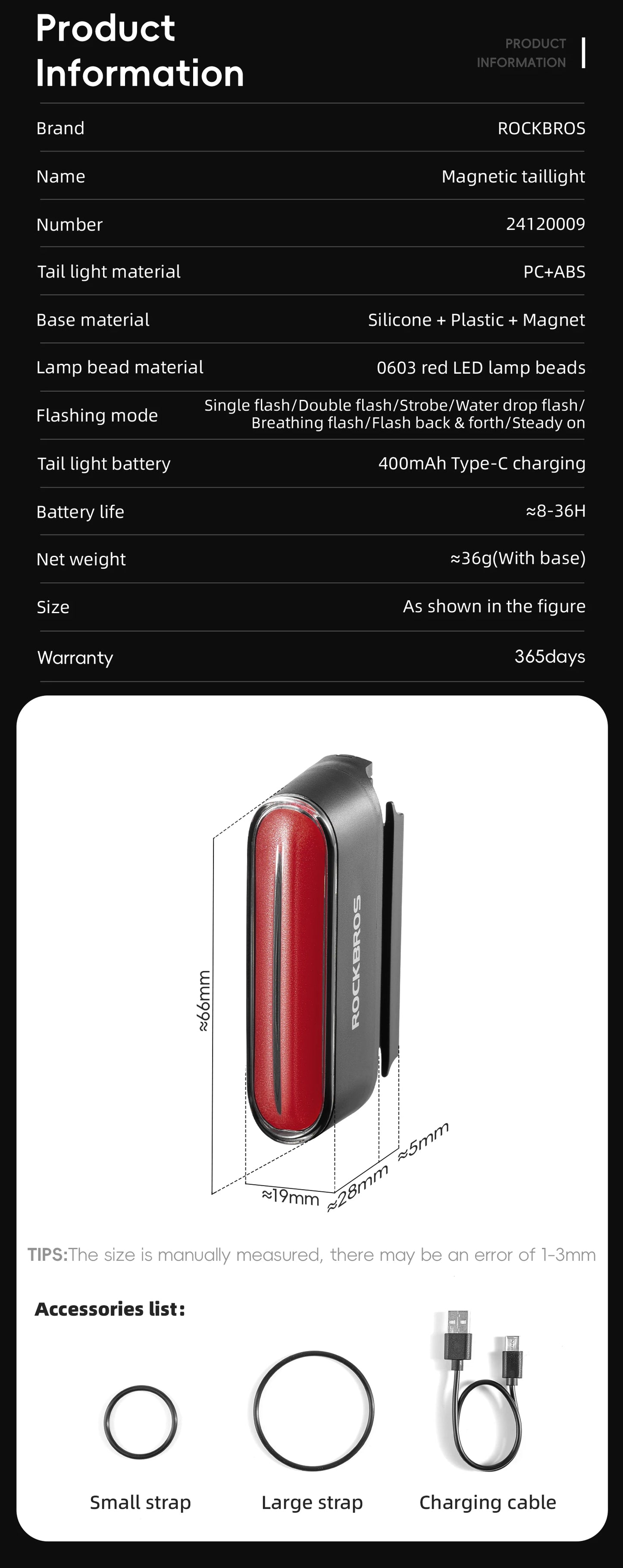 Bicycle Taillight  Install 400mAH Type-C IPX6 Waterproof  Smart Brake Sensing Rear Light MTB Road Cycling Light