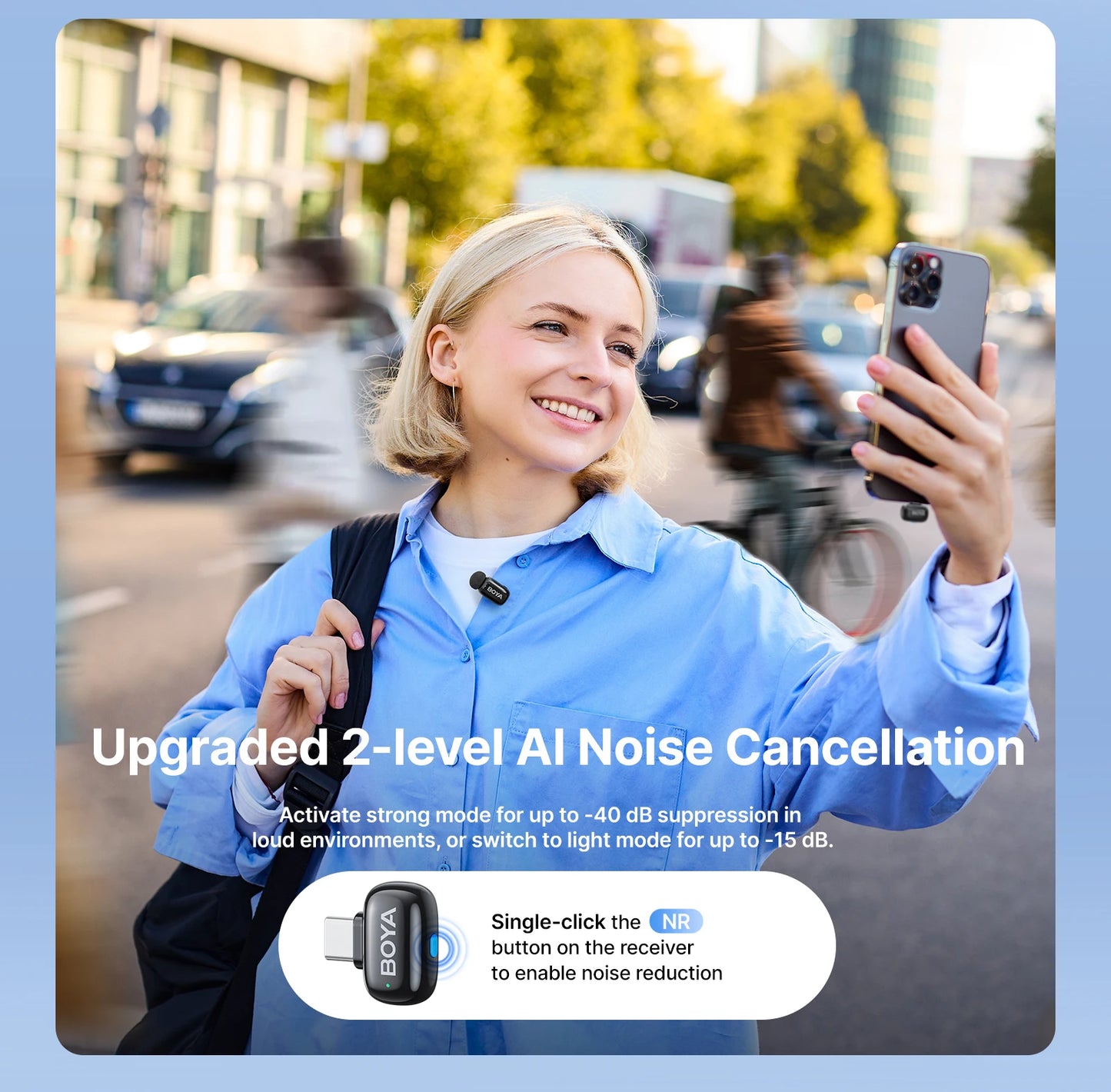 Mini 2 Wireless Lavalier Lapel Mini Microphone Noise Reduction for iPhone 6-17 USB-C Android SmartPhone PC Live Streaming