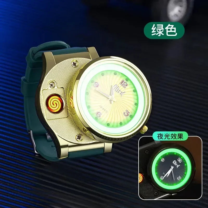 Night Light Watch Windproof True Dial Tungsten Wire Lighter Flameless Multif-unctional Luminous Watch Lighter Men's Gift