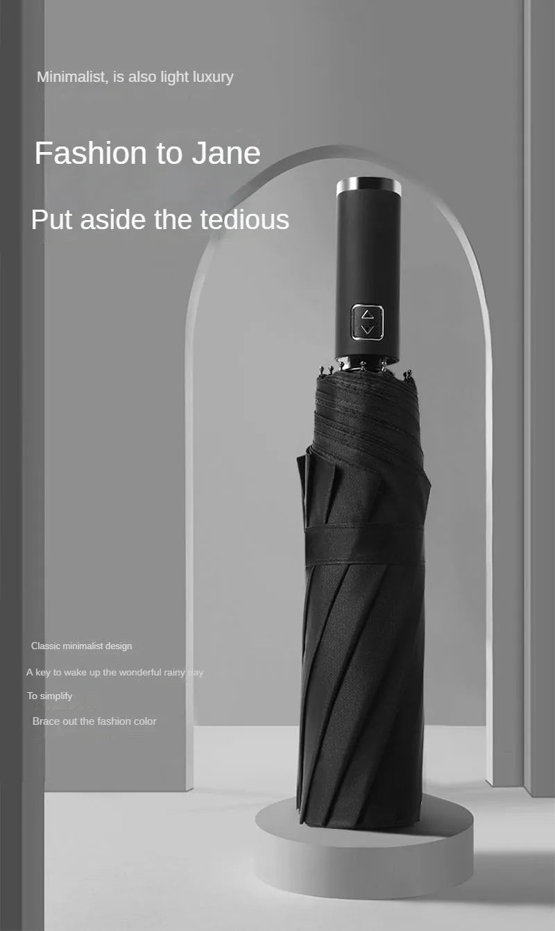 Automatic Folding Umbrella 10 Rib Windproof UV Protection Three Fold Compact Travel Umbrella Sun Rain Use