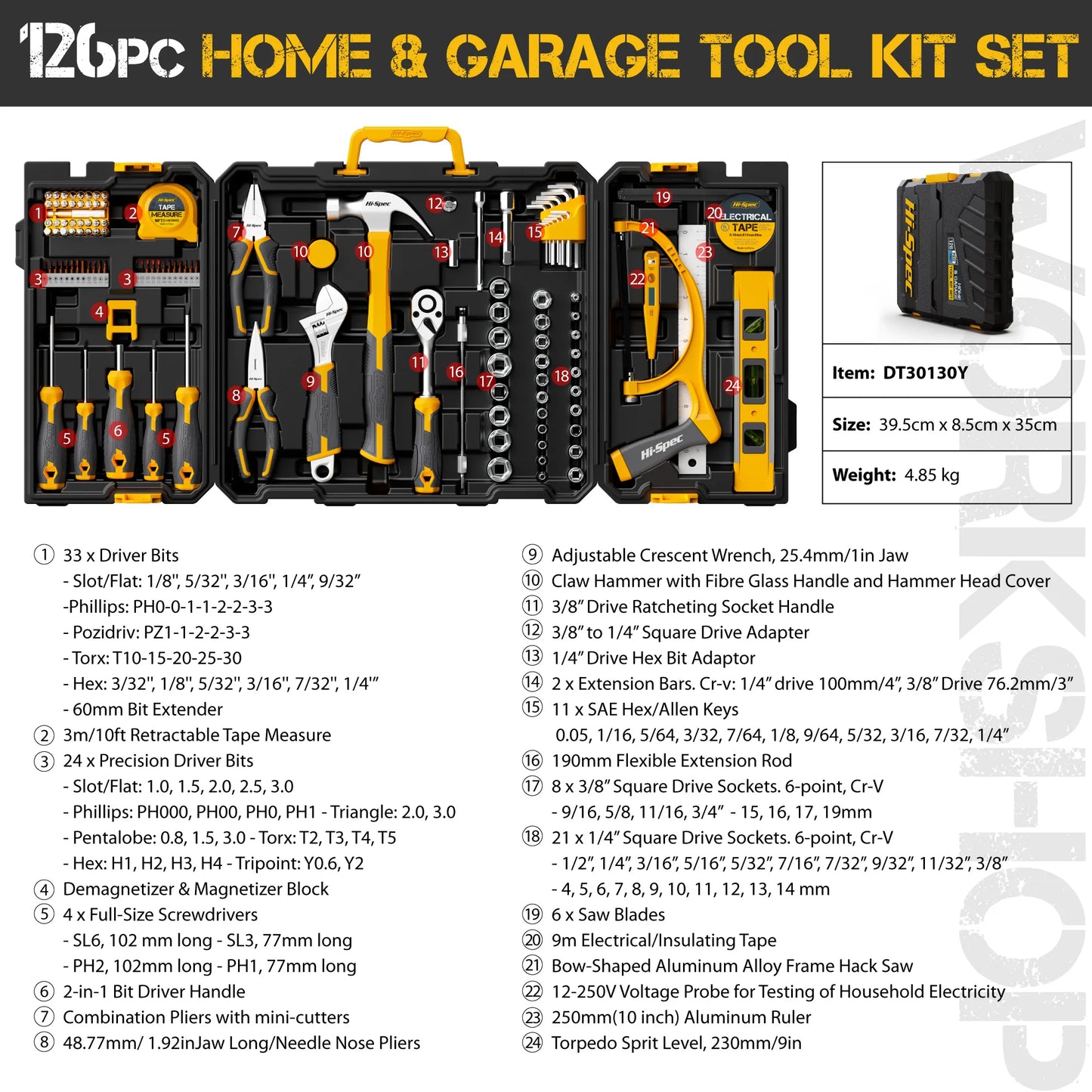 Hi-Spec Car Repair Tool Kit Socket Wrench Set 1/4 3/8 1/2 Ratchet Combination Tool Set for Home & Auto Maintenance