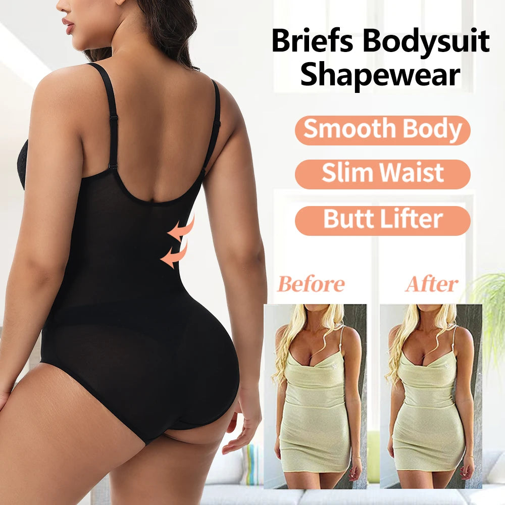 Lace Bodysuit for Women – V-Neck Backless Tummy Control Shapewear