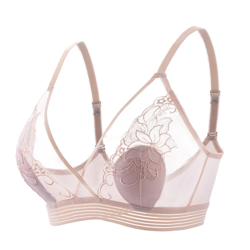 Women’s Lace Transparent Rabbit Ears Push-Up Bra – Soft, Thin, Wire-Free Bralette