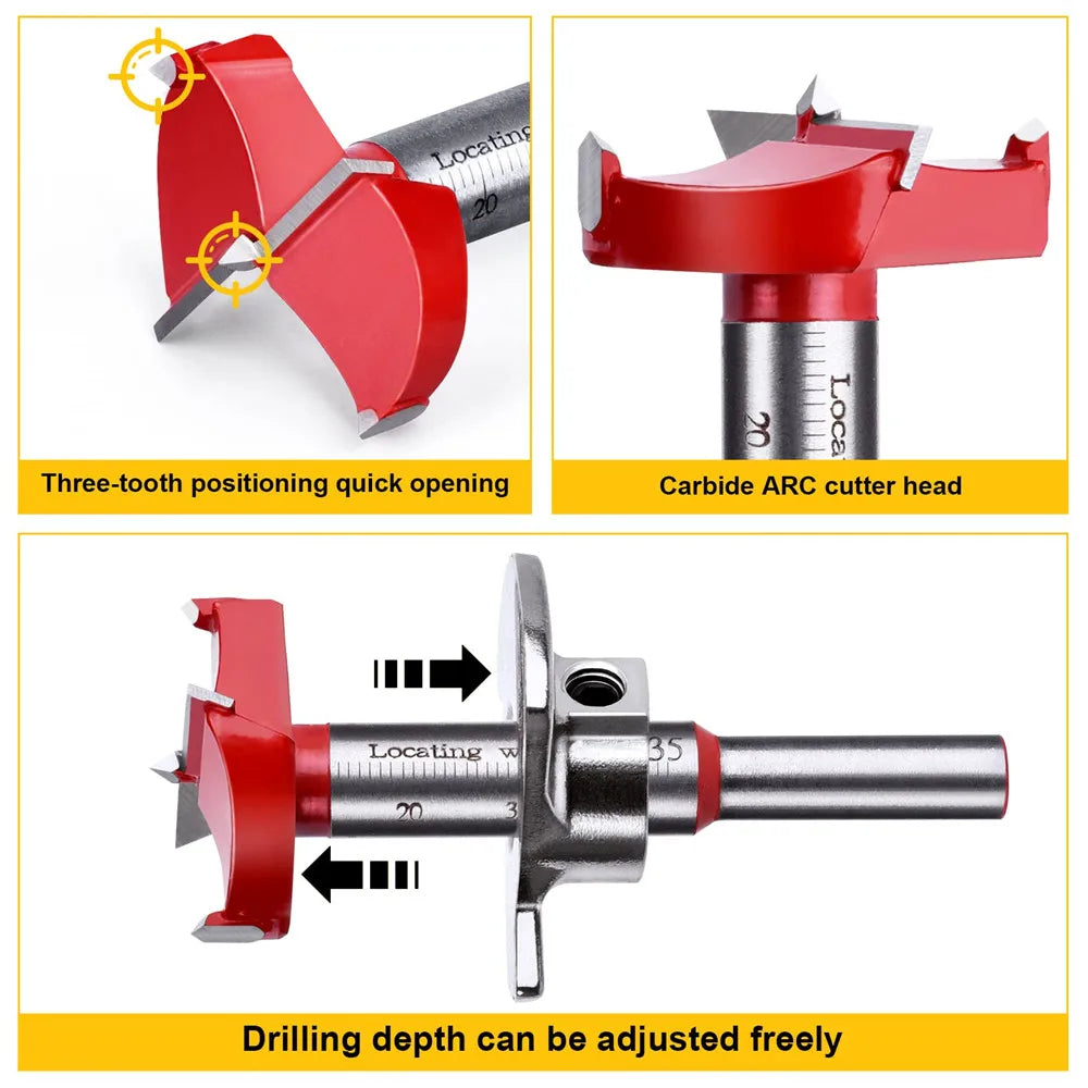 Forstner Drill Bit Diameter 35mm Carbide Hinge Hole Drill Bit Flat Wing Drill Hinge Reamer Adjustable Quickly Hole Puncher