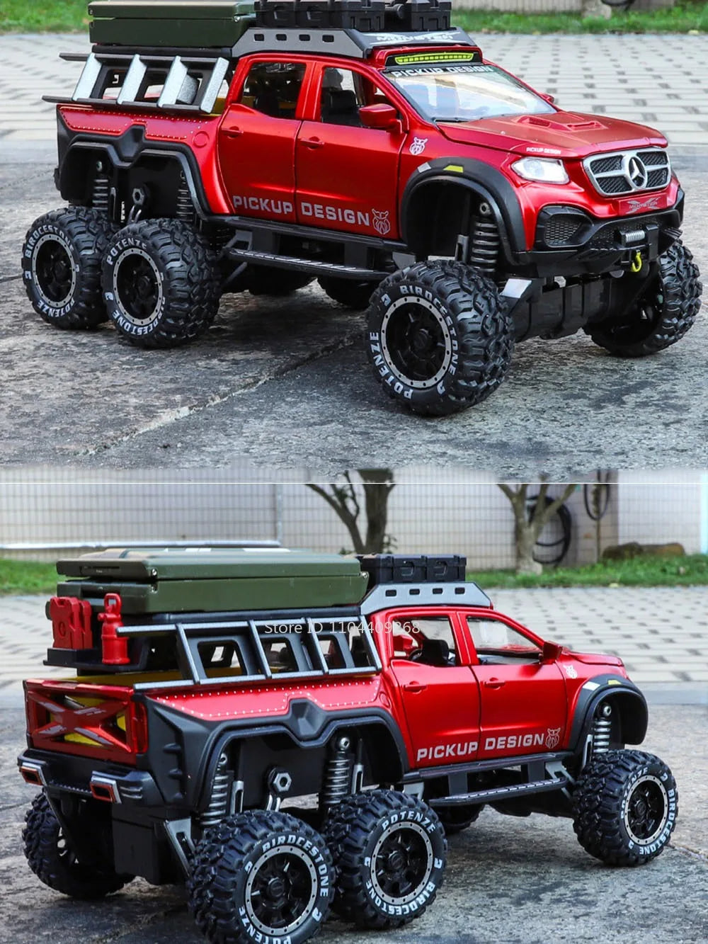 1:28 Scale UNIMOG Motorhome X-Class 6x6 U5000 Car Model Toy Sound Light Pull Back Doors Opened Off-road Vehicle Models Boys Gift