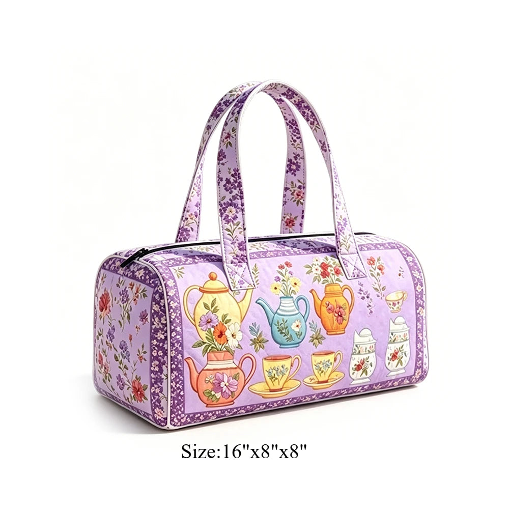Cute Dachshund Dog Print Quilted Duffel Bag Rainbow Striped Pet Lover Travel Lightweight Polyester Weekender Bag for Women Girls