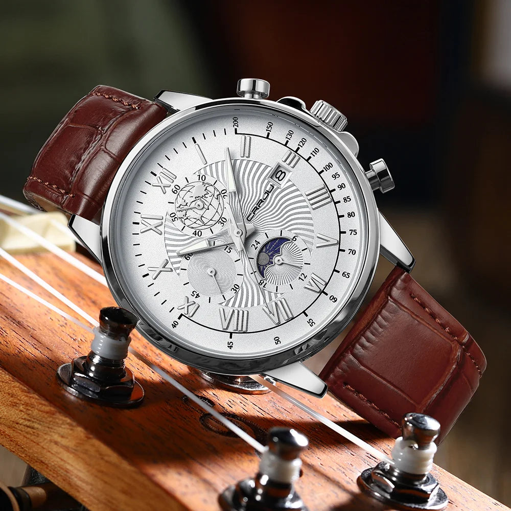 Watch Fashion Business Quartz Watch Sun, Moon and Star Multifunctional Luminous Waterproof Father's Day Gift
