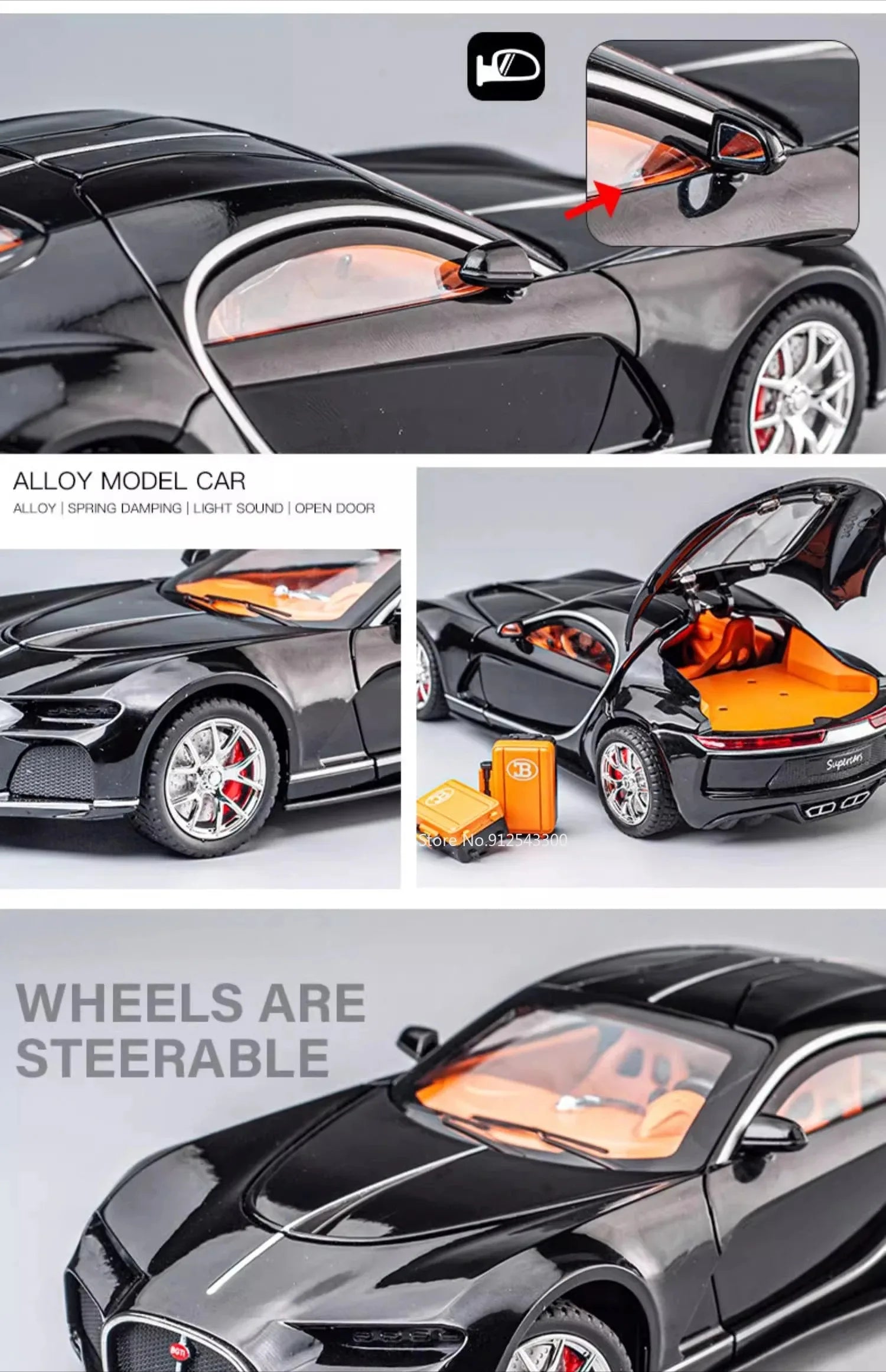 1:24 Scale Bolide Atlantic Car Model Toy Alloy Body Rubber Tire Shock Absorption Vehicle Models Sound&Light Ornaments Gifts