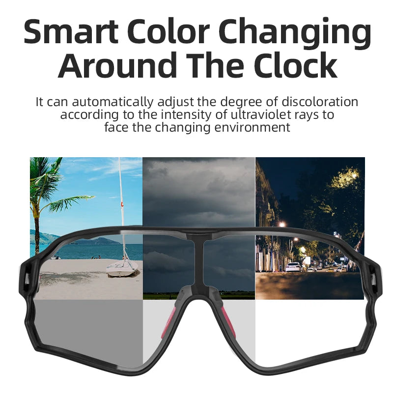 Photochromic Bicycle Glasses UV400 Goggle Large Frame Men Women Sports Bike Eyewear Sungless Adjustable Cycling Glasses