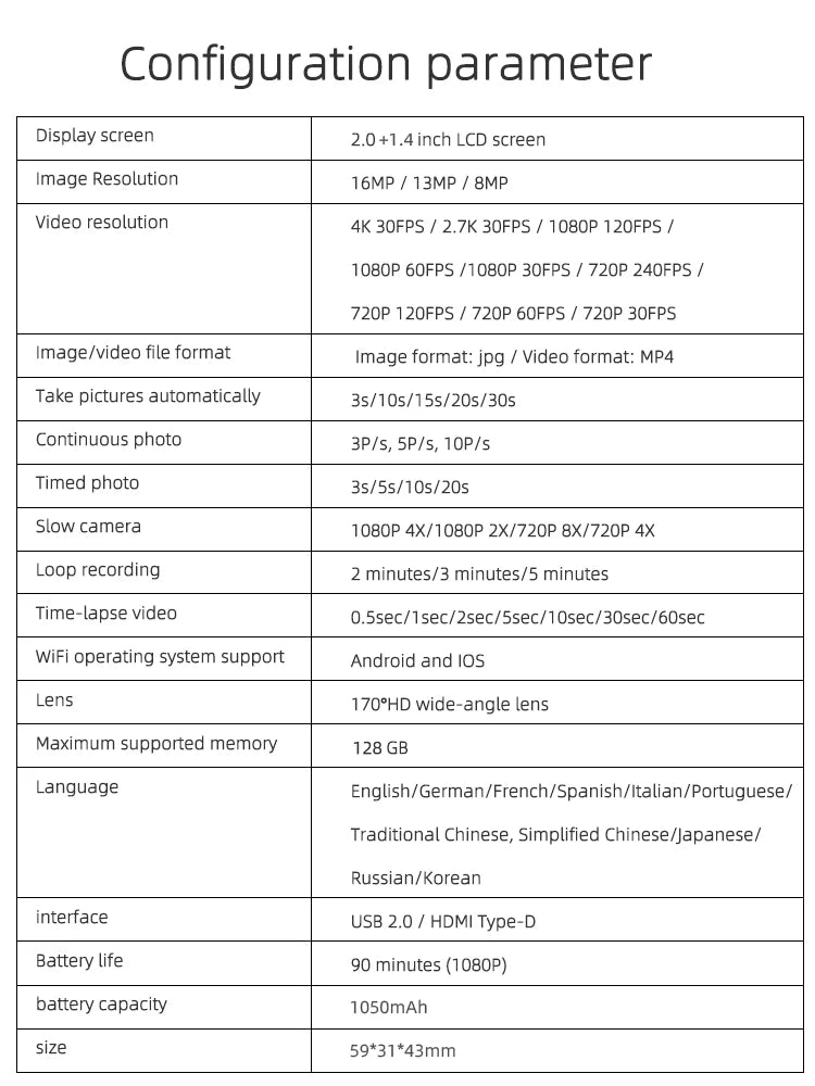 Action Sports Camera 4K Action Cam Pro Touchscreen Helmet Motorbike Helmet Cameras Video Recording Outdoor Waterproof WiFi