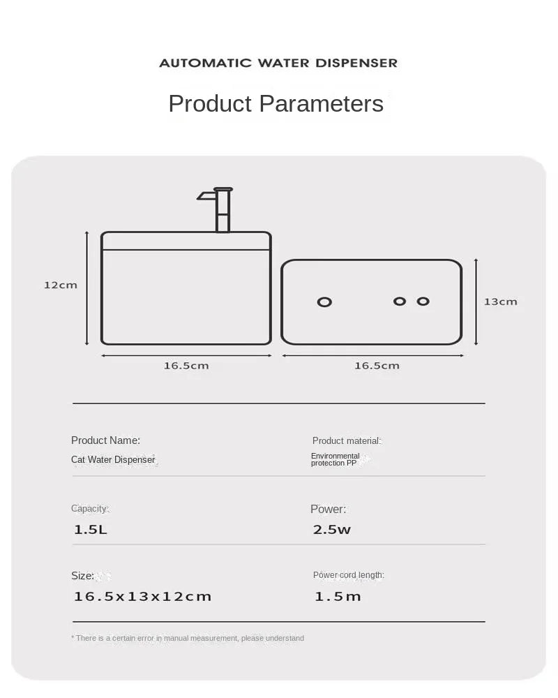 1500ML Automatic Pet Fountain - Fresh and Filtered Water Pet Drinking Dispenser Drinker for Cats Puppies - Ideal for Indoor Use