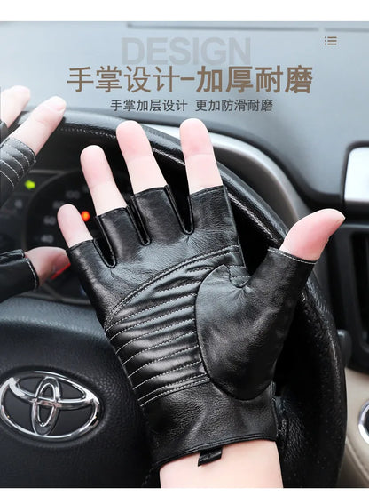 Sheepskin Half Finger Gloves For Fitness Driving High Quality Genuine Leather Gloves Fingerless Brown Driver Sports