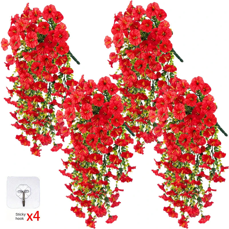4PCS Morning Glory Artificial Flowers Hanging Vines Fake Plant Flower Garlands for Wedding Yard Home Garden Outdoor Decoration