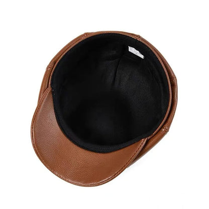 Spring Genuine Leather Hat Cap Cowhide Beret Warm  Cotton Men Padding Brand Brown/Black Duck Hat