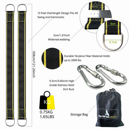 One Pair Tree Swing Hanging Kit Hammock Straps Camping 350 KG Load Capacity Rope Carabiner Outdoor Hiking Hammock Hanging Belt