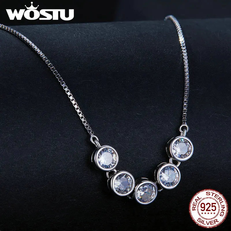 925 Sterling Silver 1.5CT Moissanite Classical Round Pendant Necklace 5 Stones Diamond Cut