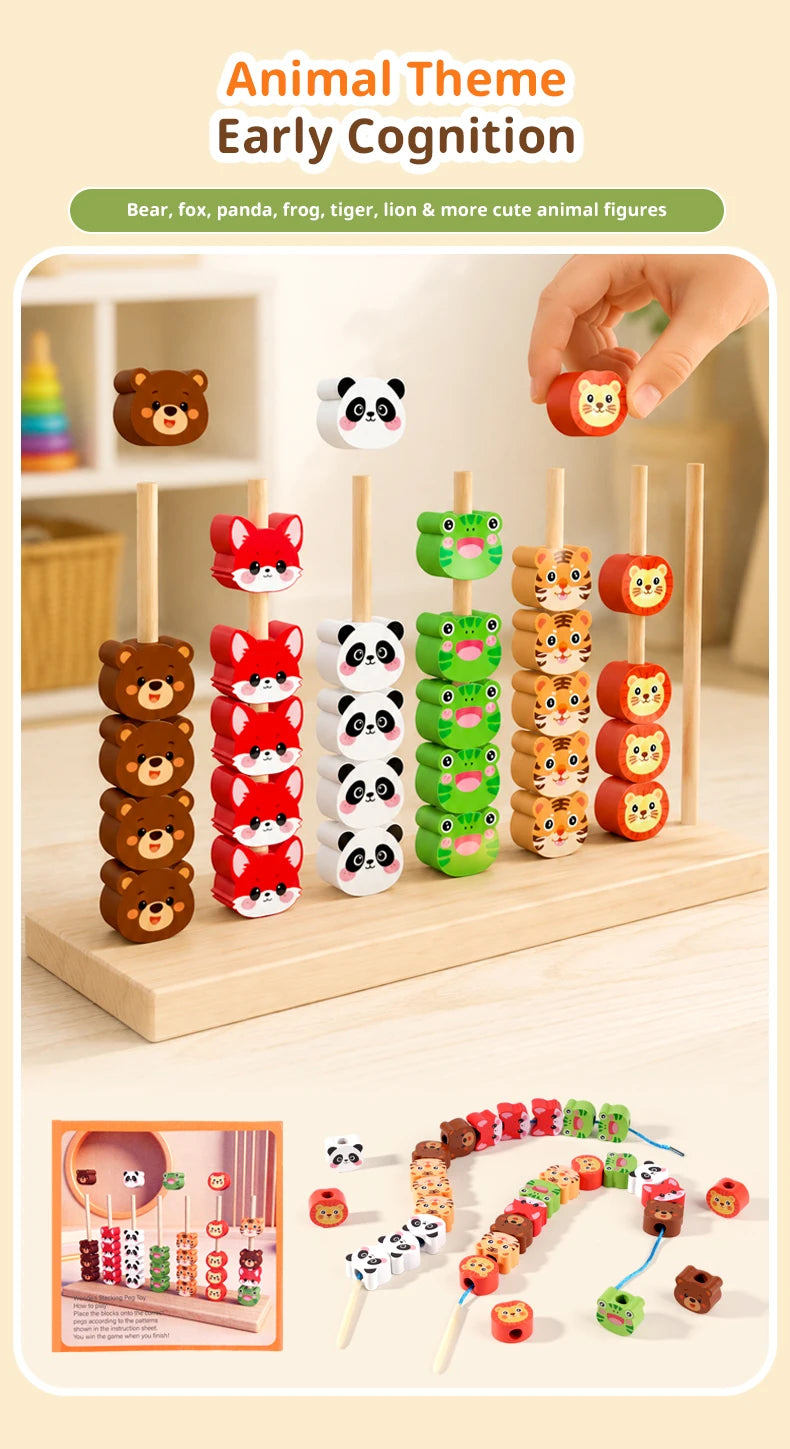 Wooden Clown Balance Scale and Stacking Rings Educational Toy
