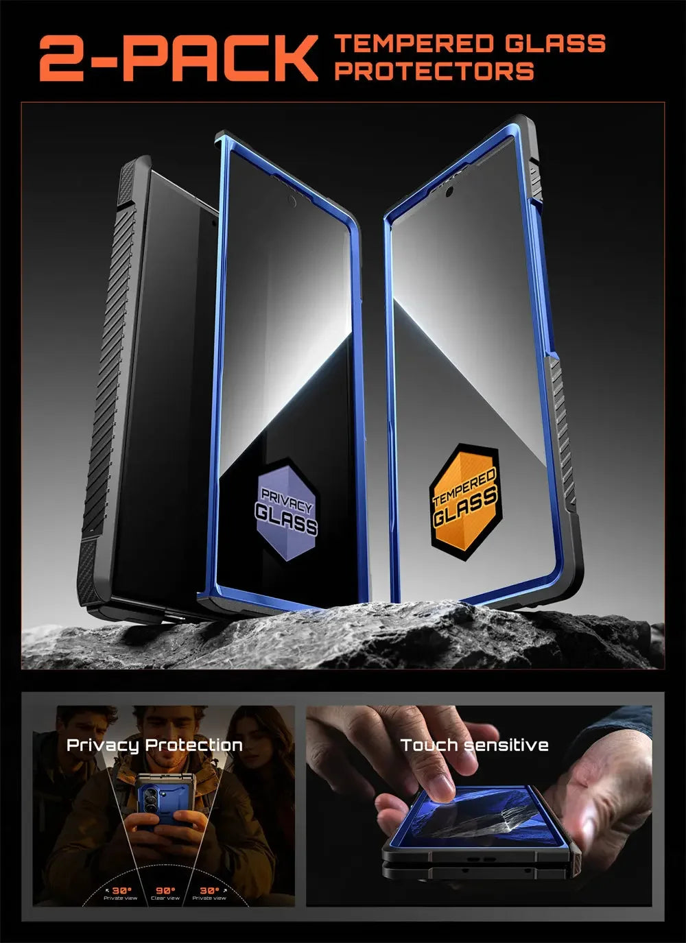 Full Body Rugged Phone Case with Magnetic Ring Kickstand and HD Clear and Privacy Screen Protectors for Samsung Galaxy Z Fold 8 Ultra