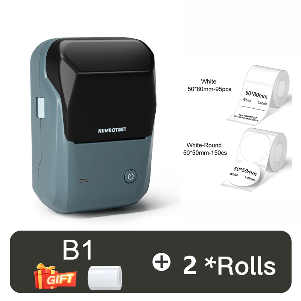 B1 Thermal Label Printer, Bluetooth Wireless Sticker Maker 20–50mm, Portable Inkless Barcode & QR Code Label Printer