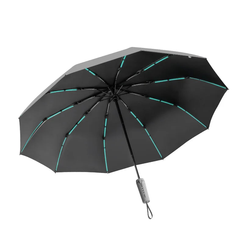 Mechanical Style Fully Automatic Wind Resistant Folding Umbrella Wide Strap Large Coverage