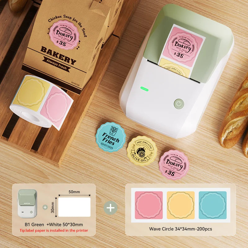 B1 Thermal Label Printer, Bluetooth Portable Sticker Maker 20–50mm, Inkless Barcode Price Tag Label Machine for Business & Food