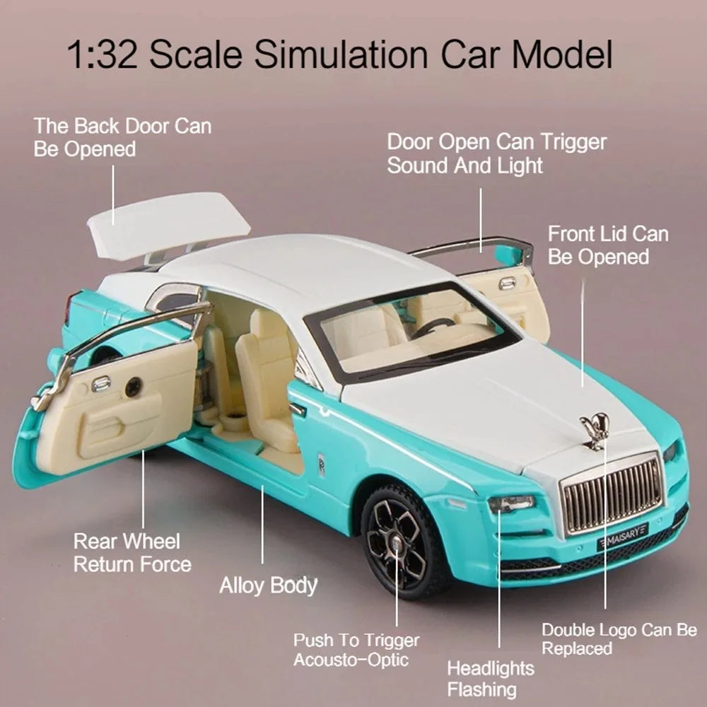 1:32 Scale Rolls-Royce Phantom 6x6 Wraith Car Model Toy Diecast Metal Alloy Off-Road Vehicle Models Sound Light Gifts
