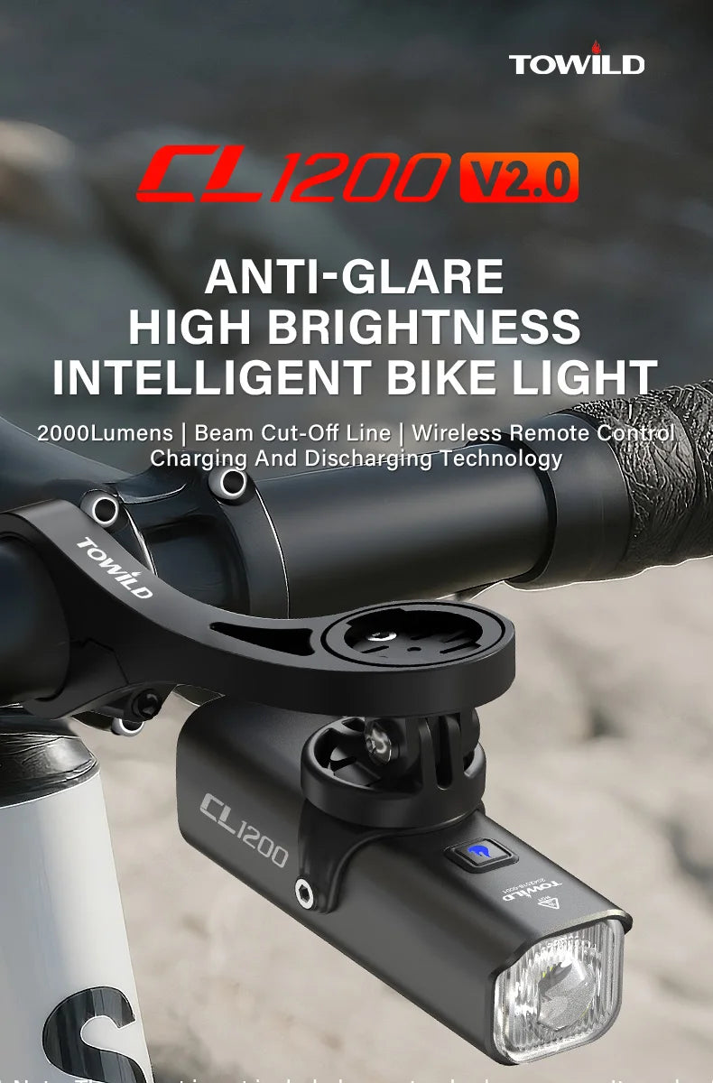 CL1200 Smart Bike light Remote Control Bicycle Lights 5000mAh battery Type-C Rechargeable Road MTB IPX6 Bicycle headlight